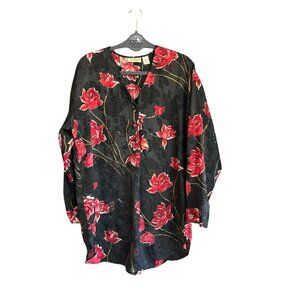 Vintage Victoria's Secret Gold Label 90s Black Floral Burnout Chemise Gown Med